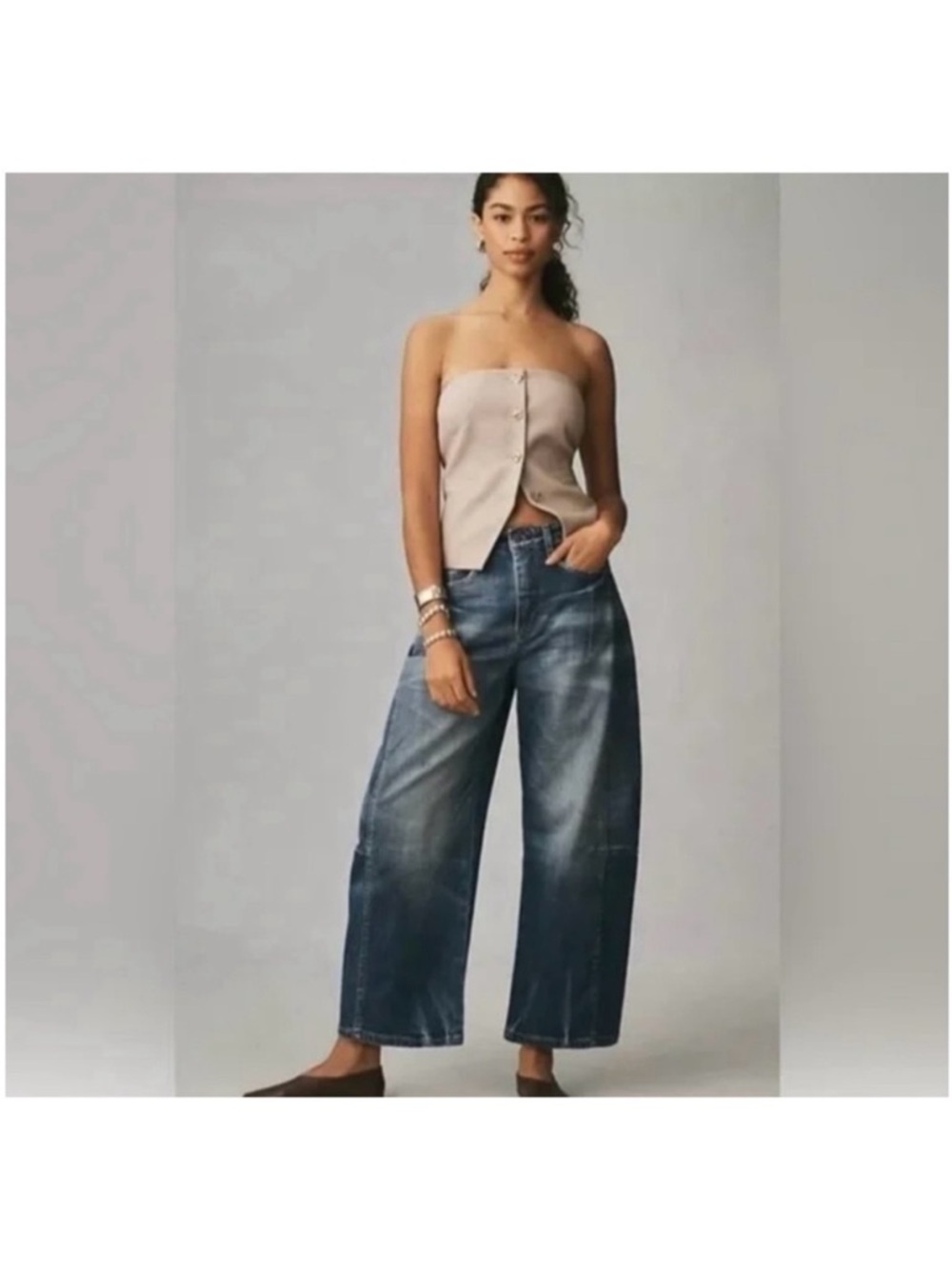 Pilcro/Anthropologie Kenna Cropped Wide-Leg Jeans - Light Blue Wash